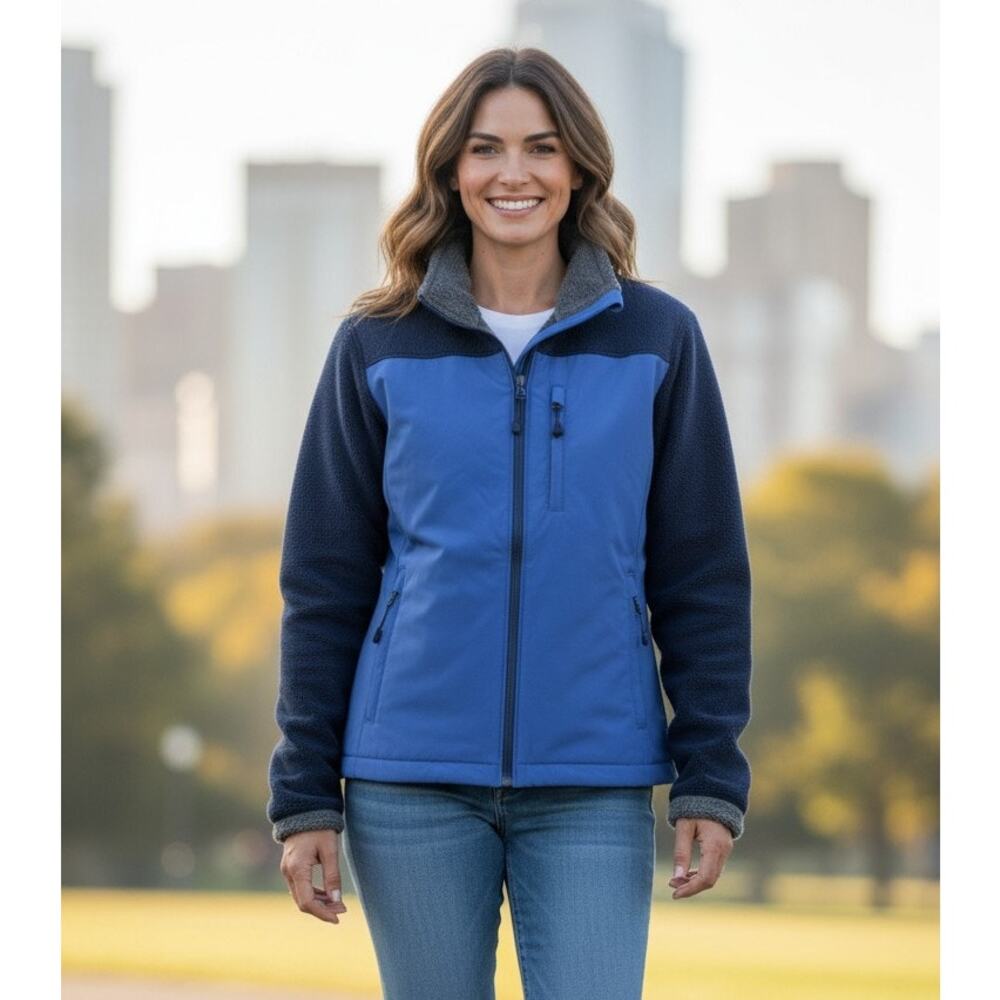 Lands End Full Zip Up Jacket Women's Medium Blue With Side Pockets
